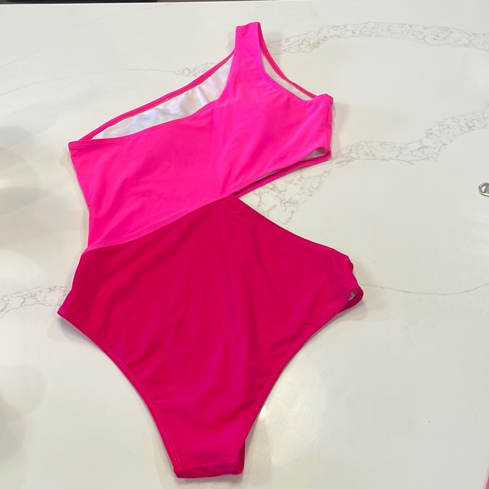 Hot pink one piece bathing suit